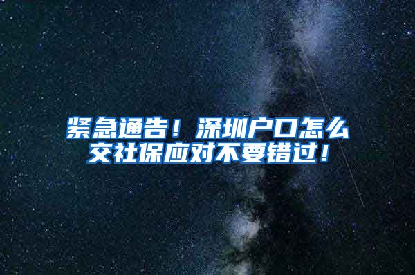 紧急通告！深圳户口怎么交社保应对不要错过！