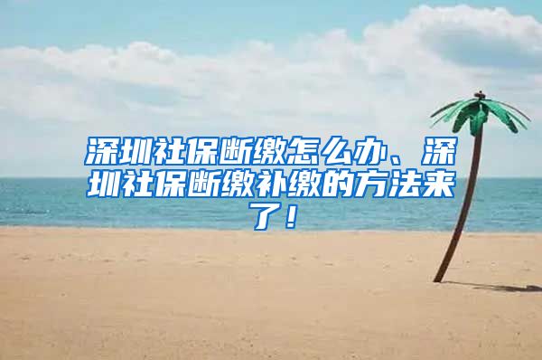 深圳社保断缴怎么办、深圳社保断缴补缴的方法来了！