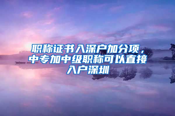 职称证书入深户加分项，中专加中级职称可以直接入户深圳