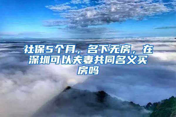 社保5个月，名下无房，在深圳可以夫妻共同名义买房吗