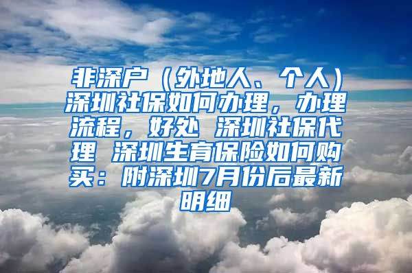 非深户（外地人、个人）深圳社保如何办理，办理流程，好处 深圳社保代理 深圳生育保险如何购买：附深圳7月份后最新明细