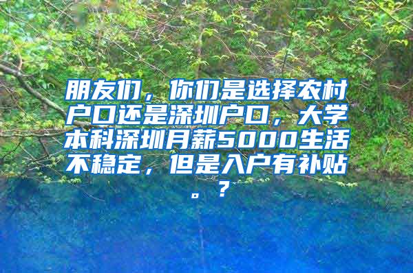 朋友们，你们是选择农村户口还是深圳户口，大学本科深圳月薪5000生活不稳定，但是入户有补贴。？