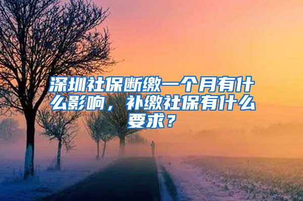 深圳社保断缴一个月有什么影响，补缴社保有什么要求？