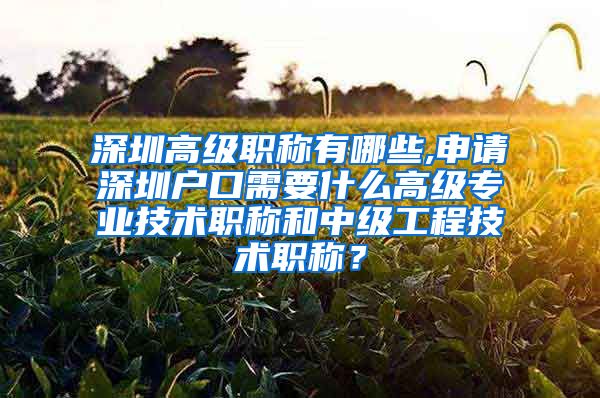 深圳高级职称有哪些,申请深圳户口需要什么高级专业技术职称和中级工程技术职称？