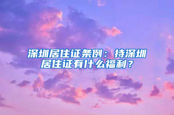 深圳居住证条例：持深圳居住证有什么福利？