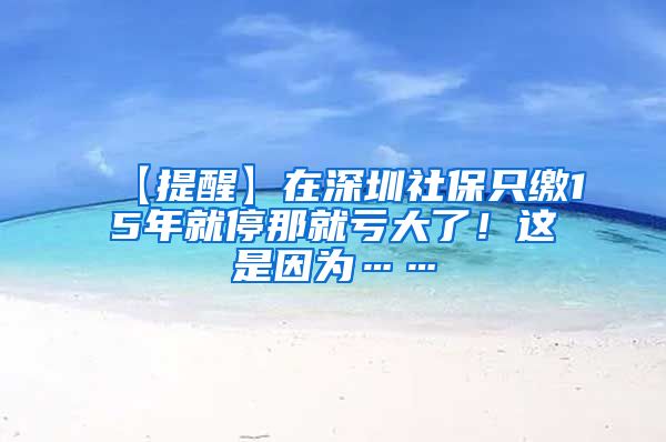 【提醒】在深圳社保只缴15年就停那就亏大了！这是因为……