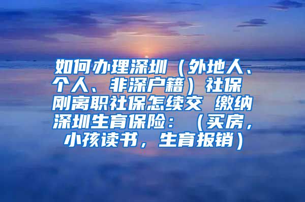 如何办理深圳（外地人、个人、非深户籍）社保 刚离职社保怎续交 缴纳深圳生育保险：（买房，小孩读书，生育报销）