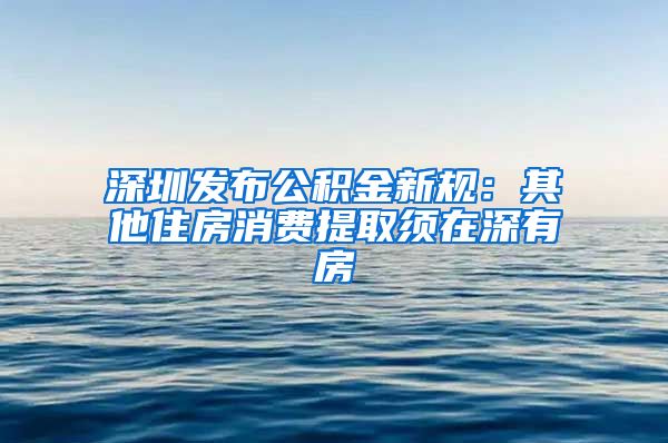 深圳发布公积金新规：其他住房消费提取须在深有房