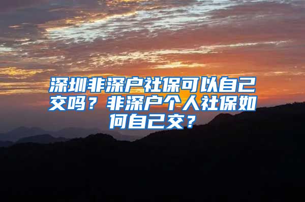 深圳非深户社保可以自己交吗？非深户个人社保如何自己交？