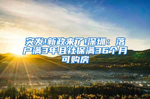 突发!新政来了!深圳：落户满3年且社保满36个月可购房