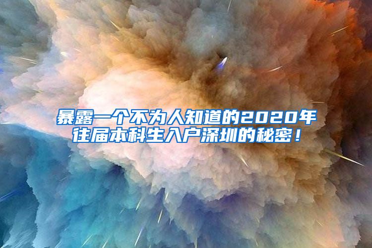 暴露一个不为人知道的2020年往届本科生入户深圳的秘密！