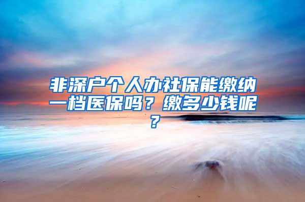 非深户个人办社保能缴纳一档医保吗？缴多少钱呢？