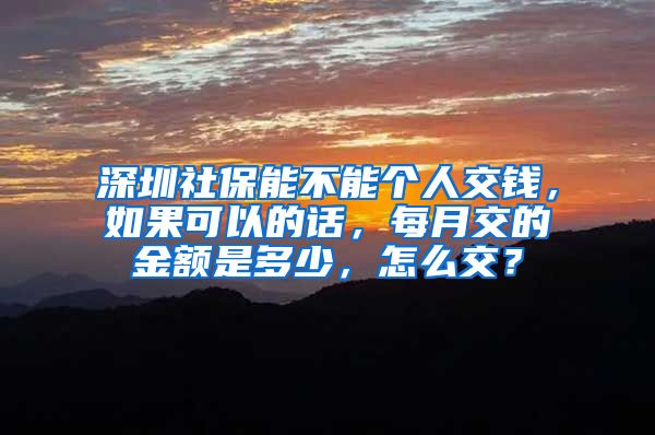 深圳社保能不能个人交钱，如果可以的话，每月交的金额是多少，怎么交？