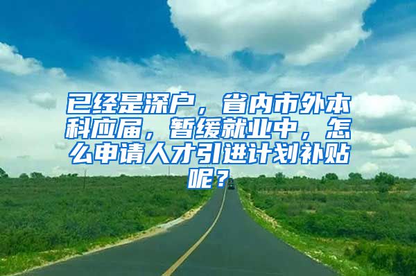 已经是深户，省内市外本科应届，暂缓就业中，怎么申请人才引进计划补贴呢？