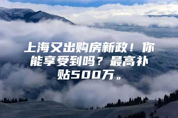 上海又出购房新政！你能享受到吗？最高补贴500万。