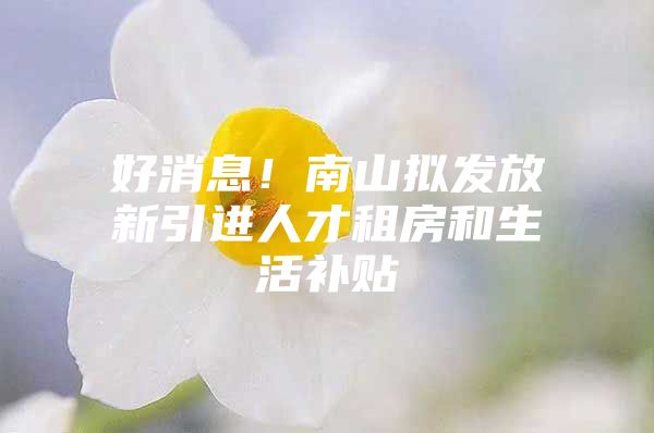 好消息！南山拟发放新引进人才租房和生活补贴