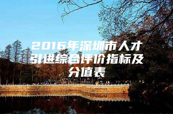 2016年深圳市人才引进综合评价指标及分值表