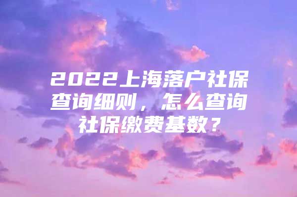 2022上海落户社保查询细则，怎么查询社保缴费基数？