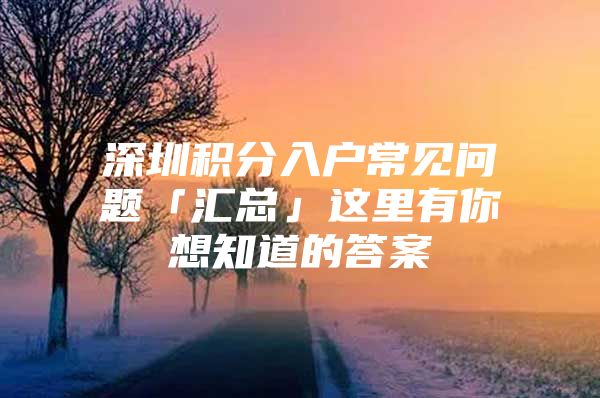 深圳积分入户常见问题「汇总」这里有你想知道的答案