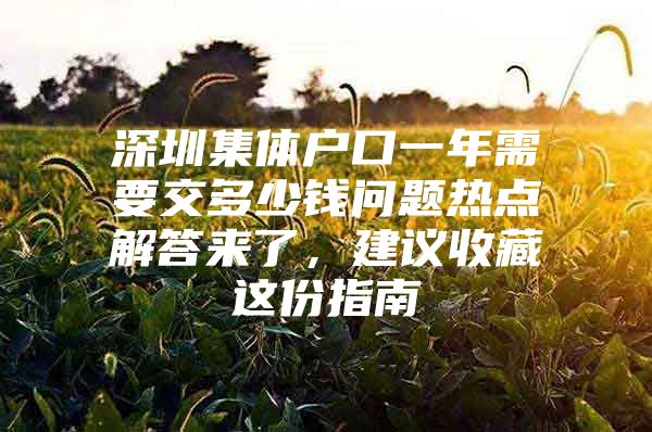 深圳集体户口一年需要交多少钱问题热点解答来了，建议收藏这份指南