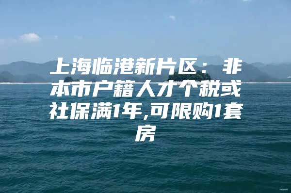 上海临港新片区：非本市户籍人才个税或社保满1年,可限购1套房