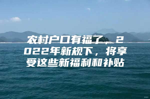 农村户口有福了，2022年新规下，将享受这些新福利和补贴