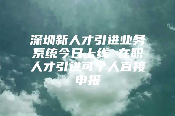 深圳新人才引进业务系统今日上线 在职人才引进可个人直接申报