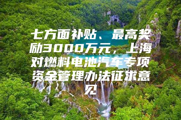 七方面补贴、最高奖励3000万元，上海对燃料电池汽车专项资金管理办法征求意见