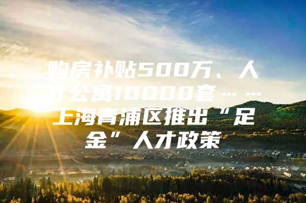 购房补贴500万、人才公寓10000套……上海青浦区推出“足金”人才政策