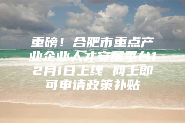 重磅！合肥市重点产业企业人才安居平台12月1日上线 网上即可申请政策补贴