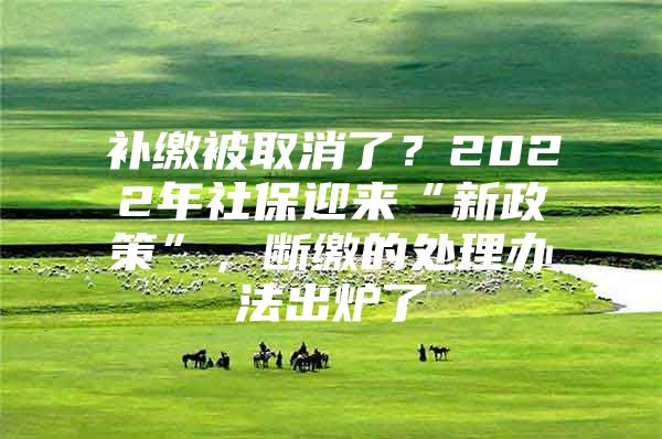 补缴被取消了？2022年社保迎来“新政策”，断缴的处理办法出炉了