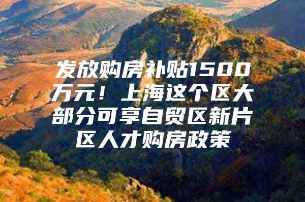 发放购房补贴1500万元！上海这个区大部分可享自贸区新片区人才购房政策