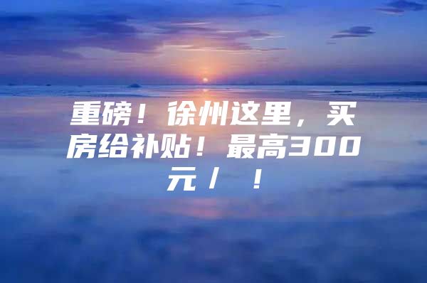 重磅！徐州这里，买房给补贴！最高300元／㎡！