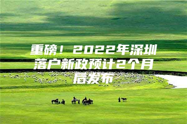 重磅！2022年深圳落户新政预计2个月后发布