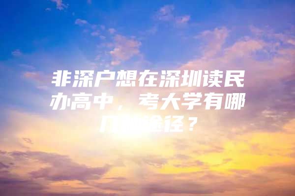 非深户想在深圳读民办高中，考大学有哪几种途径？