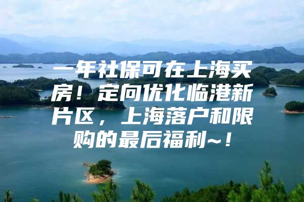 一年社保可在上海买房！定向优化临港新片区，上海落户和限购的最后福利~！