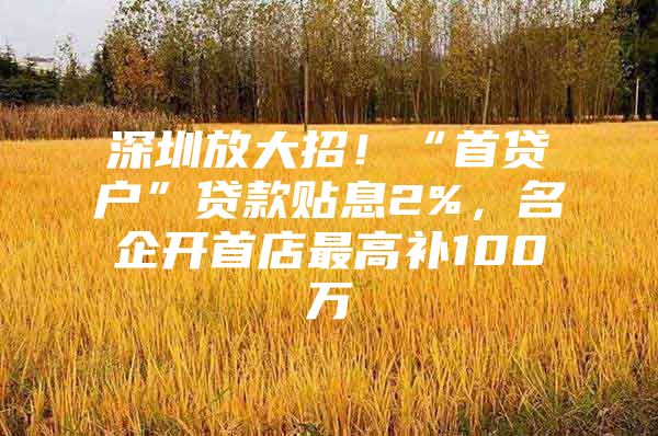 深圳放大招！“首贷户”贷款贴息2%，名企开首店最高补100万