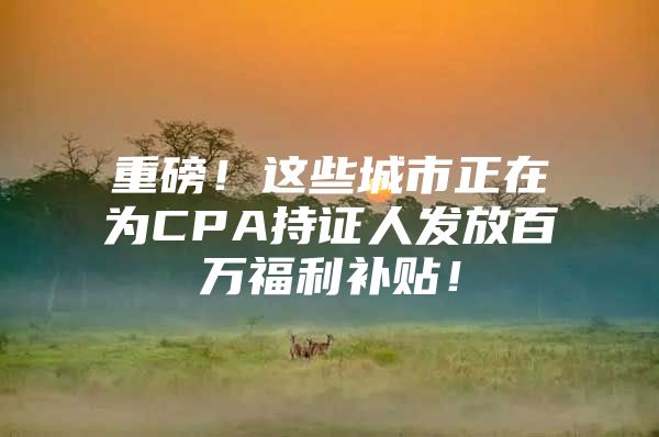 重磅！这些城市正在为CPA持证人发放百万福利补贴！