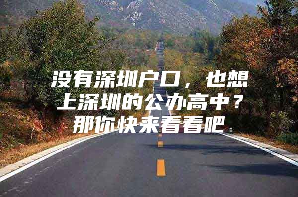 没有深圳户口，也想上深圳的公办高中？那你快来看看吧