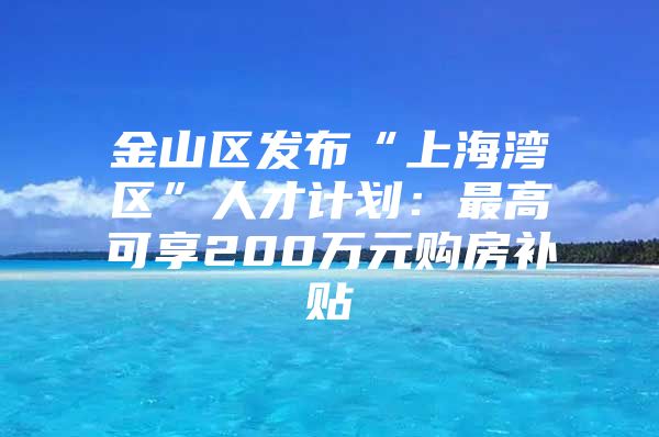 金山区发布“上海湾区”人才计划：最高可享200万元购房补贴