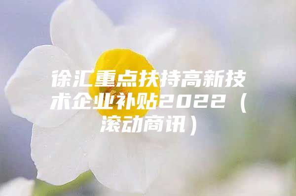 徐汇重点扶持高新技术企业补贴2022（滚动商讯）