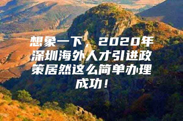 想象一下，2020年深圳海外人才引进政策居然这么简单办理成功！