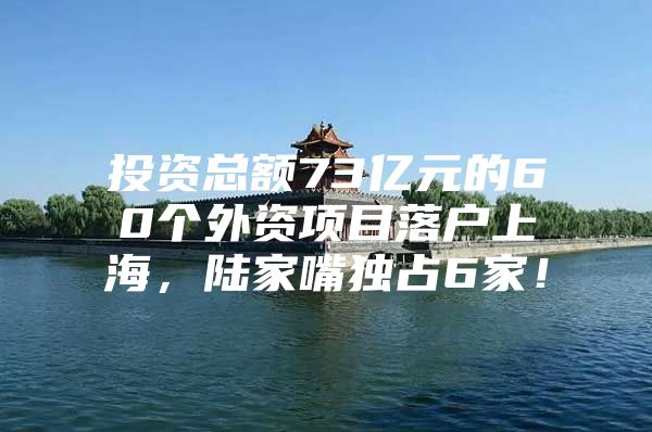 投资总额73亿元的60个外资项目落户上海，陆家嘴独占6家！