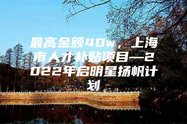 最高金额40w，上海市人才补贴项目—2022年启明星扬帆计划