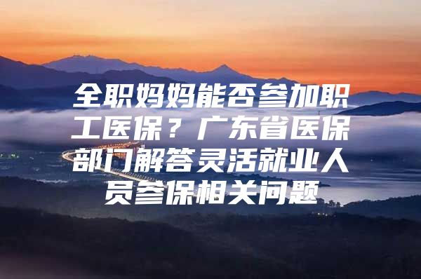 全职妈妈能否参加职工医保？广东省医保部门解答灵活就业人员参保相关问题