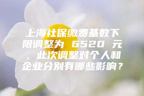 上海社保缴费基数下限调整为 6520 元，此次调整对个人和企业分别有哪些影响？