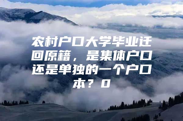 农村户口大学毕业迁回原籍，是集体户口还是单独的一个户口本？0