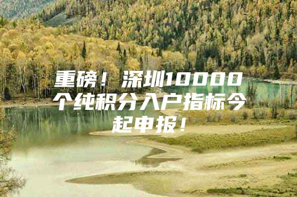 重磅！深圳10000个纯积分入户指标今起申报！