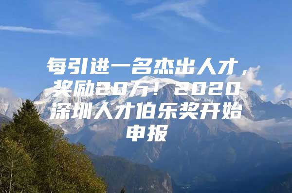 每引进一名杰出人才，奖励20万！2020深圳人才伯乐奖开始申报