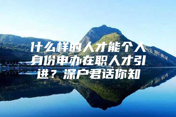 什么样的人才能个人身份申办在职人才引进？深户君话你知